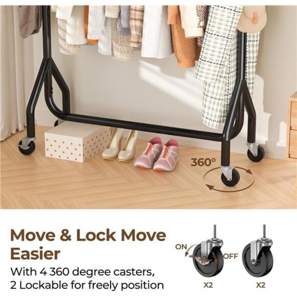 Clothes Clothing Rack, Rolling Heavy Duty Clothes Rack Load 420 LBS With - Picture 4 of 7